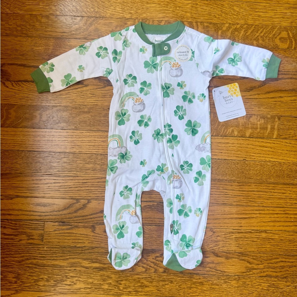 Burt's Bees St. Patrick’s Day Clover Footed One Piece